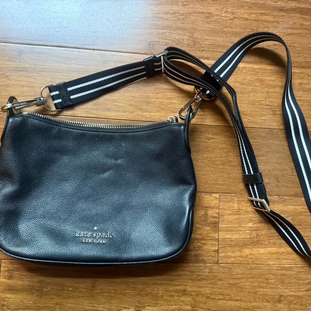 Kate Spade Black Crossbody Bag with Striped Strap